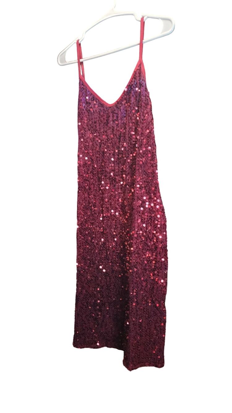 NWOT Boutique Burgundy Sequin V-Neck Slip Dress Size Large